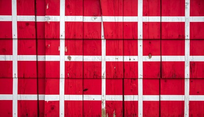 Denmark flag painted on weathered wooden planks, creating a textured, patriotic background