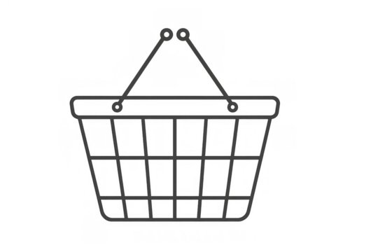 Shopping basket line icon representing online purchasing, e-commerce, retail and grocery shopping, transparent background