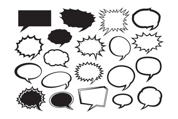 Assorted abstract shapes and frames in black and white design. Set of comic speech bubbles. 