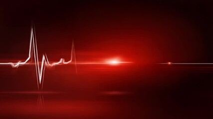 Graphic animation of a pulsating heartbeat rhythm on a red background