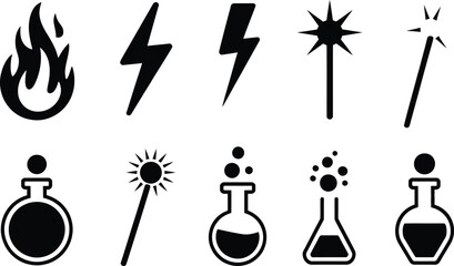 Fototapeta premium Collection of magical and fantasy icons symbols for enchantment and sorcery
