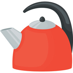 Classic Red Metal Kettle with Black Handle and Silver Spout Isolated on Transparent Background