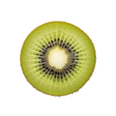 Macro close-up of a fresh green kiwi fruit slice, healthy food, vitamin c source, vegan ingredient, tropical fruit, isolated on transparent background