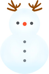 깔끔한 디자인 눈사람 일러스트. 사슴 뿔을 단 크리스마스 사슴 눈사람 일러스트