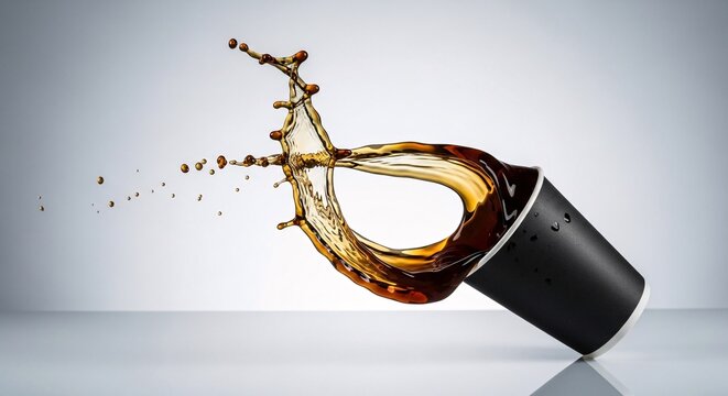 Coffee spill in black cup stock photo for cafe menu and social media posts