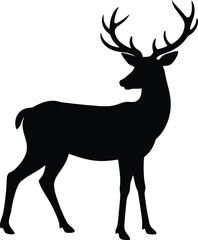 deer silhouette icon. Majestic silhouette of a male deer with antlers standing proudly against a white background