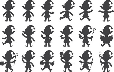 Christmas Elf Icon Set - Holiday Fun Vector Illustration Isolate on White Background