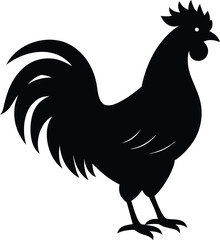 rooster silhouette icon. Silhouette of a proud rooster standing with its tail feathers fanned out against a white background