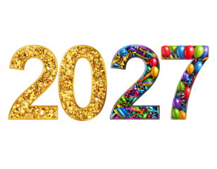 2027 new year typography duo bundle, festive number design variations, isolated on transparent background