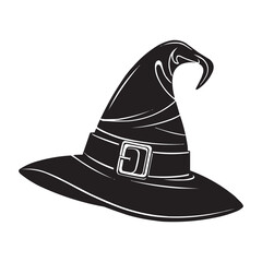 Black Witch Hat Vector Silhouette. Halloween Magic Hat Illustration on White Background. Perfect for Halloween decorations, magic themes, spooky party invitations