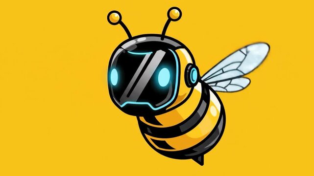 RoboBee Buzzing Futuristic Insect on Vibrant Yellow Background.