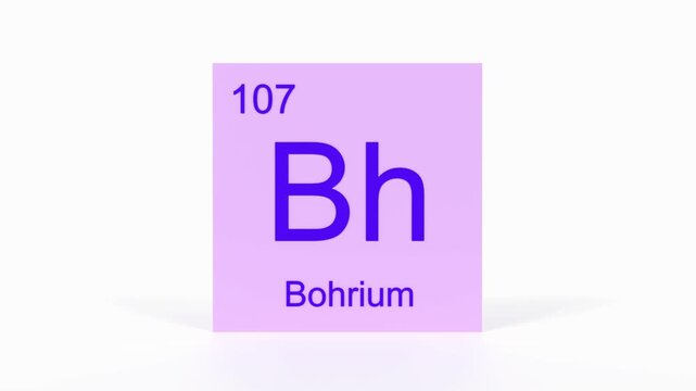 Bohrium Element 4K Render - Periodic Table Box with Atomic Number 107, Scientific Education, Chemistry Classroom, Modern Science Video, and Laboratory 3D Content