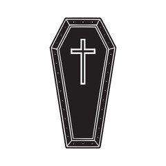 Obraz premium Black Coffin with Cross. Minimalist Gothic Halloween Vector Illustration. perfect for Halloween, gothic art, horror themes, or spooky designs