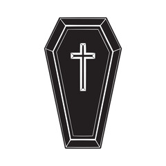 Black Coffin with Cross. Minimalist Gothic Halloween Vector Illustration. perfect for Halloween, gothic art, horror themes, or spooky designs