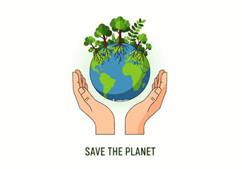 Hands gently cradling a vibrant green Earth adorned with lush trees and visible roots, symbolizing profound environmental protection and global sustainability for a healthier planet