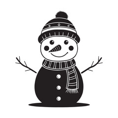 Cute Snowman in Winter Hat and Scarf Vector Illustration. Perfect for Christmas, winter holidays, greeting cards, kids' designs, stickers, posters, and festive decorations
