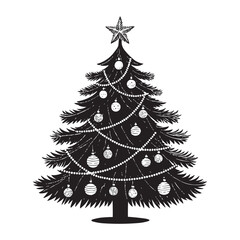 Black and White Christmas Tree Vector. Holiday Winter Decoration Illustration. Perfect for holiday greeting cards, festive posters, winter-themed prints, wrapping paper, T-shirt designs, and seasonal