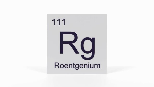 Roentgenium Element 4K Render - Periodic Table Box with Atomic Number 111, Scientific Education, Chemistry Classroom, Modern Science Video, and Laboratory 3D Content