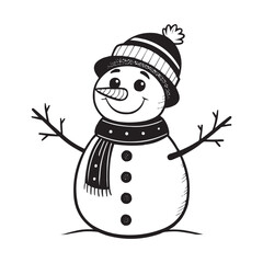 Cute Snowman in Winter Hat and Scarf Vector Illustration. Perfect for Christmas, winter holidays, greeting cards, kids' designs, stickers, posters, and festive decorations