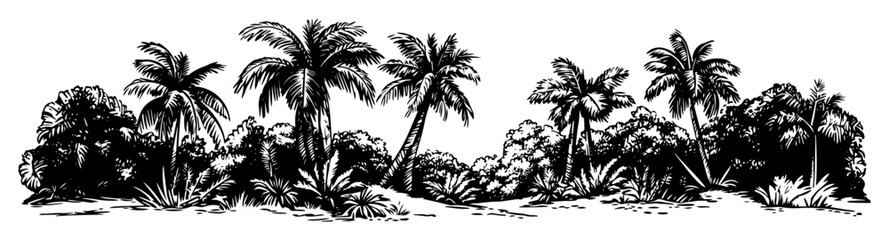 Obraz premium dense tropical palm grove landscape illustration