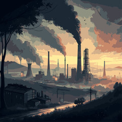 oil refinery at night