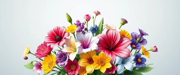 Vibrant vector illustration of various birth month flowers arranged as a bouquet,  colorful,  August