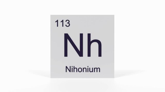 Nihonium Element 4K Render - Periodic Table Box with Atomic Number 113, Scientific Education, Chemistry Classroom, Modern Science Video, and Laboratory 3D Content