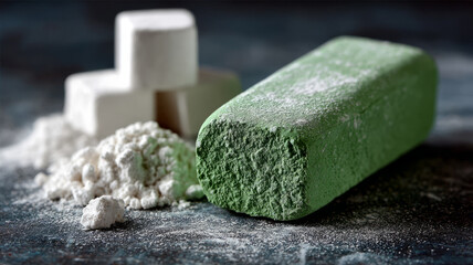 Close-up of multicolored chalks on a textured surface.