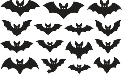 Halloween Bat Icon Set - Spooky Flying Bat Vector Illustration Isolate on White Background 