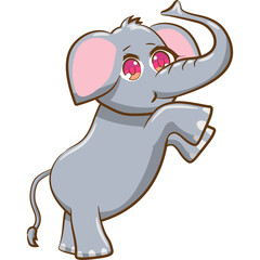 Cute Cartoon Elephant With Pink Eyes and Large Ears Standing on Hind Legs Against Transparent Background Joyful Expression