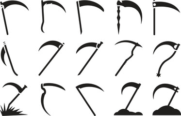 Halloween Scythe Icon Set - Grim Reaper Vector Illustration Isolate on White Background 