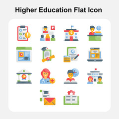 Teachers, Classrooms and Digital Education Tools Flat Icons Set 2