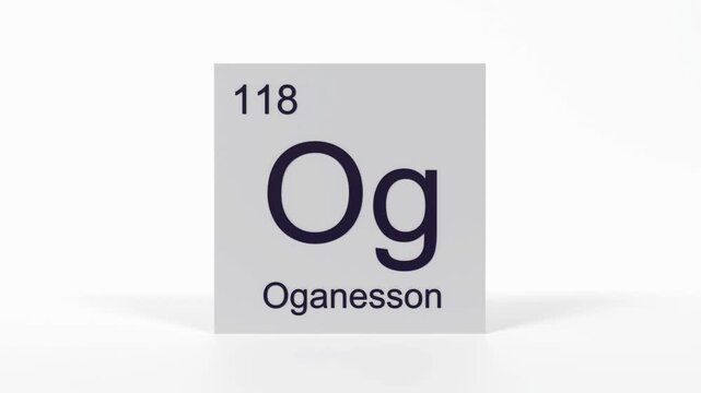 Oganesson Element 4K Render - Periodic Table Box with Atomic Number 118, Scientific Education, Chemistry Classroom, Modern Science Video, and Laboratory 3D Content