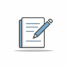 Icon of a Pencil on Paper Writing, Flat Design Illustration