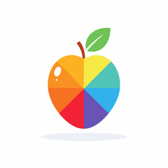 Rainbow Apple Logo Design With Leaf And Stem, Vibrant Fruit Icon