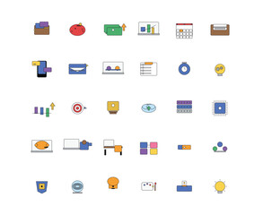 Business Productivity Icons 30 Premium Vector Set – Office Tools, Workflow Symbols, and Modern Corporate UI Pack
