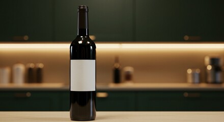 Elegant wine bottle on kitchen counter, the perfect addition to any sophisticated kitchen.