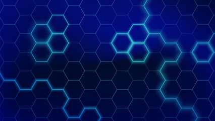 Blue hexagonal pattern with glowing edges creating a modern digital background design
