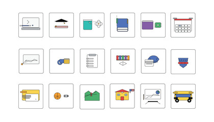 Education Icons 18 Colorful Vector Set &ndash; Learning Symbols, School Graphics, and Modern Academic UI Pack
