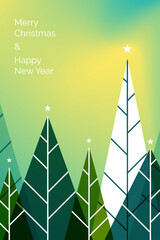 Colorful Christmas greeting card design with trees and festive message for the holiday season