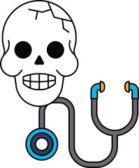 A skull with a stethoscope on its head