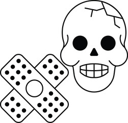 A skull with a bandage on its head