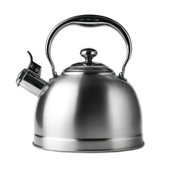 Stainless Steel Kettle with Black Handle Isolated on White Background