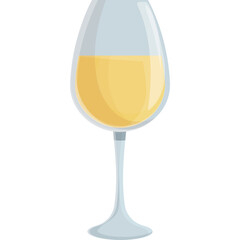 Clear Wine Glass Filled With Golden White Wine Against Transparent Background Simple Illustration