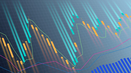 Stock market trends and financial data visualization with colorful graphs and indicators