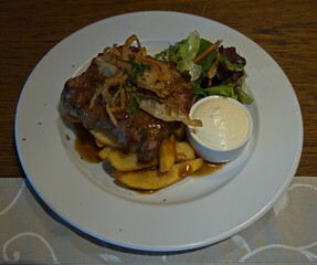 Fried pork with french fries and tartar sauce in Czech Republic,Europe
