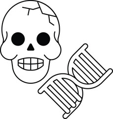 A skull with a smiley face and a DNA strand