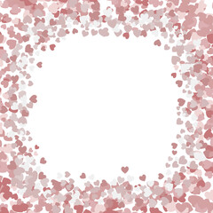 Pink hearts composition on white background - hearts frame for different purposes.