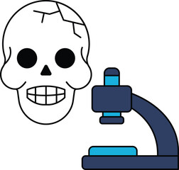 A skull is on a microscope