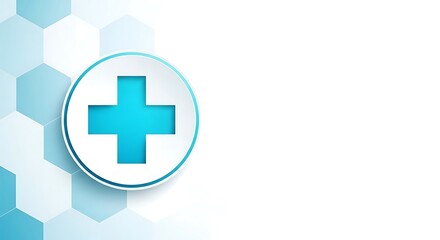 Obraz premium Abstract blue medical cross symbol on a hexagonal pattern background representing healthcare and wellness concepts